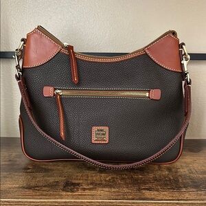 Dooney & Bourke Brown and Tan Pebble Leather Hobo Shoulder Bag